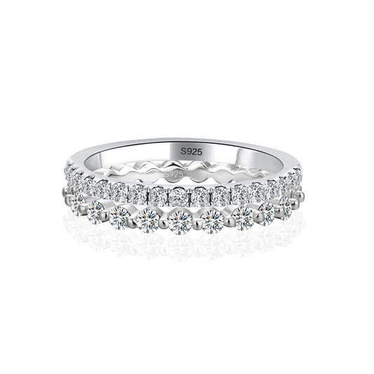 Aurevyn Moissanite Women's Stackable Wedding Band Set In Sterling Silver