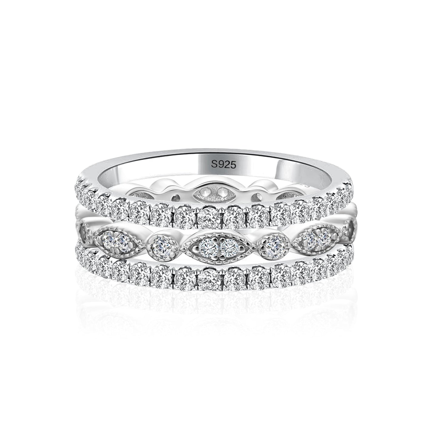 Aurevyn Eternity 3PCS Stacking Moissanite Wedding Band Set In White Gold Plated