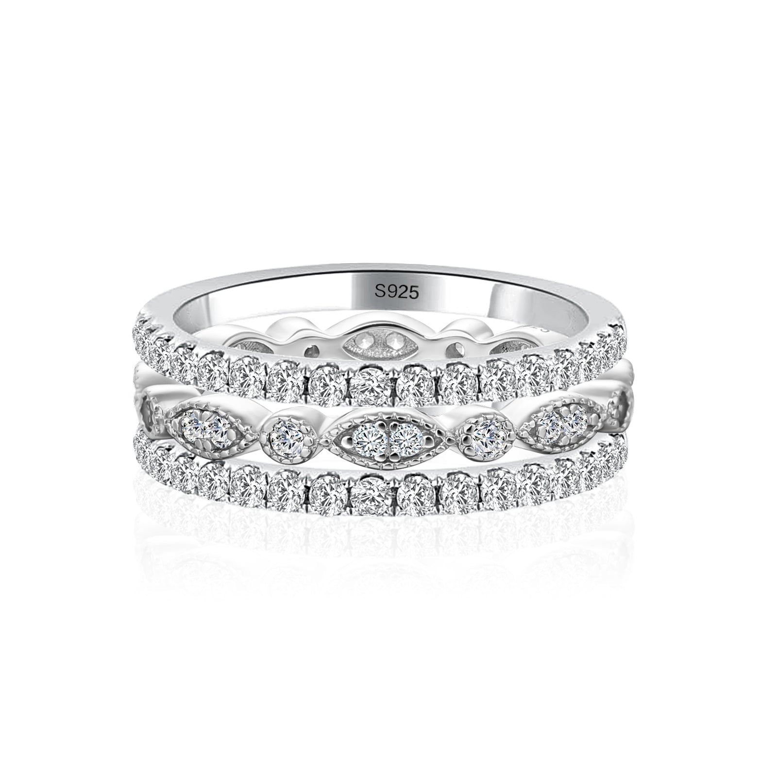 Aurevyn Eternity 3PCS Stacking Moissanite Wedding Band Set In White Gold Plated