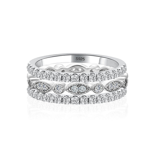 Aurevyn Eternity 3PCS Stacking Moissanite Wedding Band Set In White Gold Plated