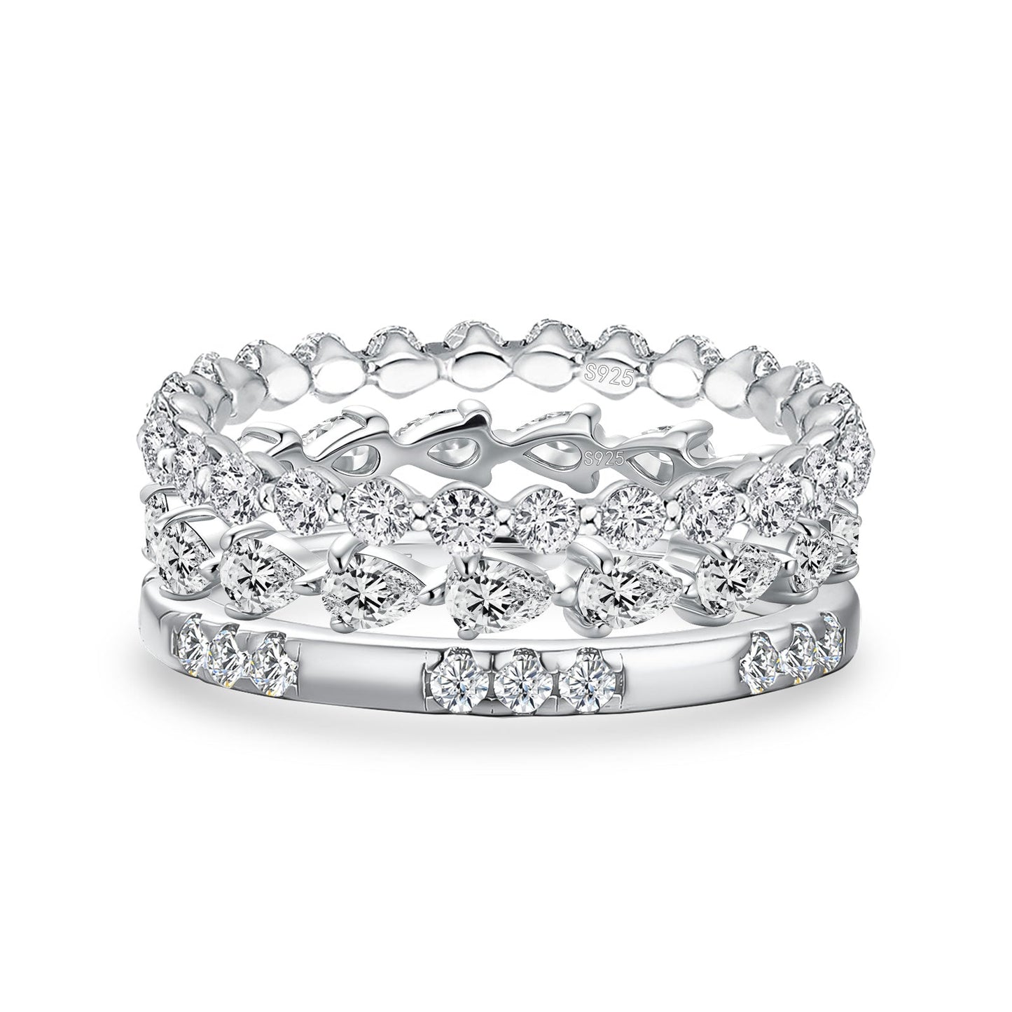 Aurevyn Moissanite 3.3Ct Round Cut & Pear Cut Wedding Band Set For Women In Sterling Silver