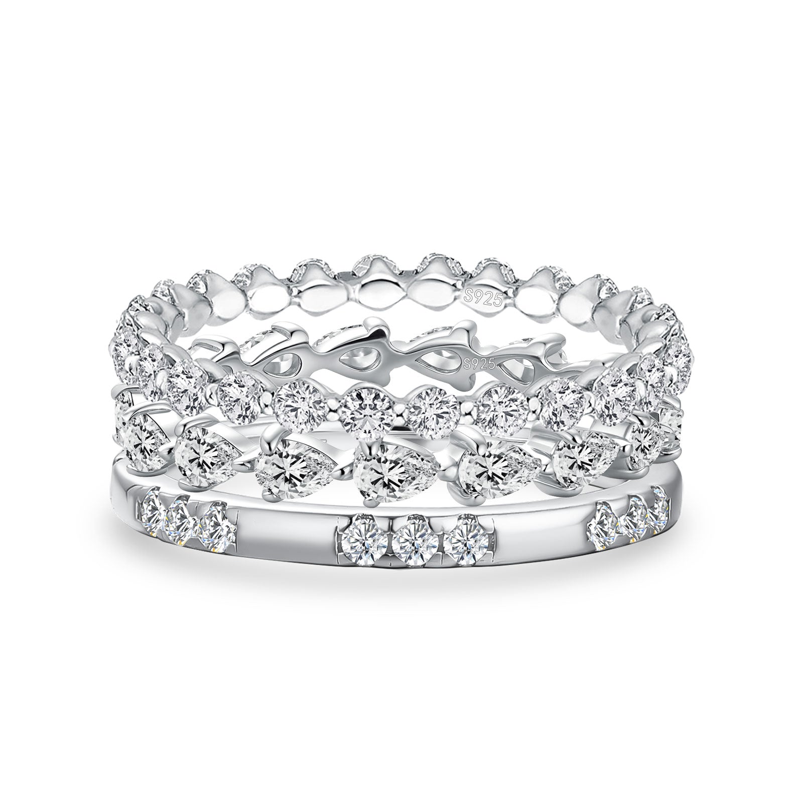 Aurevyn Moissanite 3.3Ct Round Cut & Pear Cut Wedding Band Set For Women In Sterling Silver