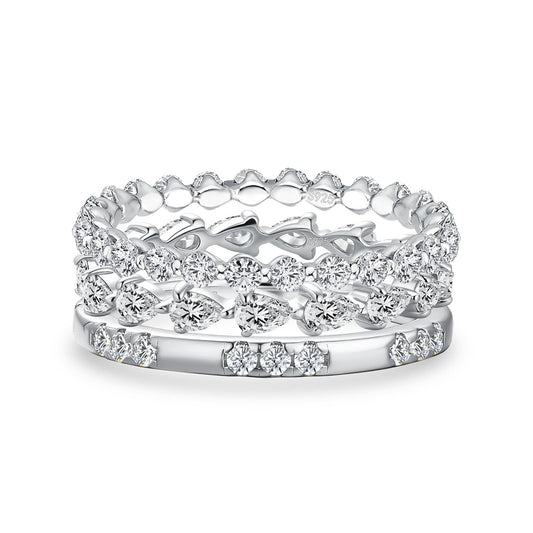 Aurevyn Moissanite 3.3Ct Round Cut & Pear Cut Wedding Band Set For Women In Sterling Silver