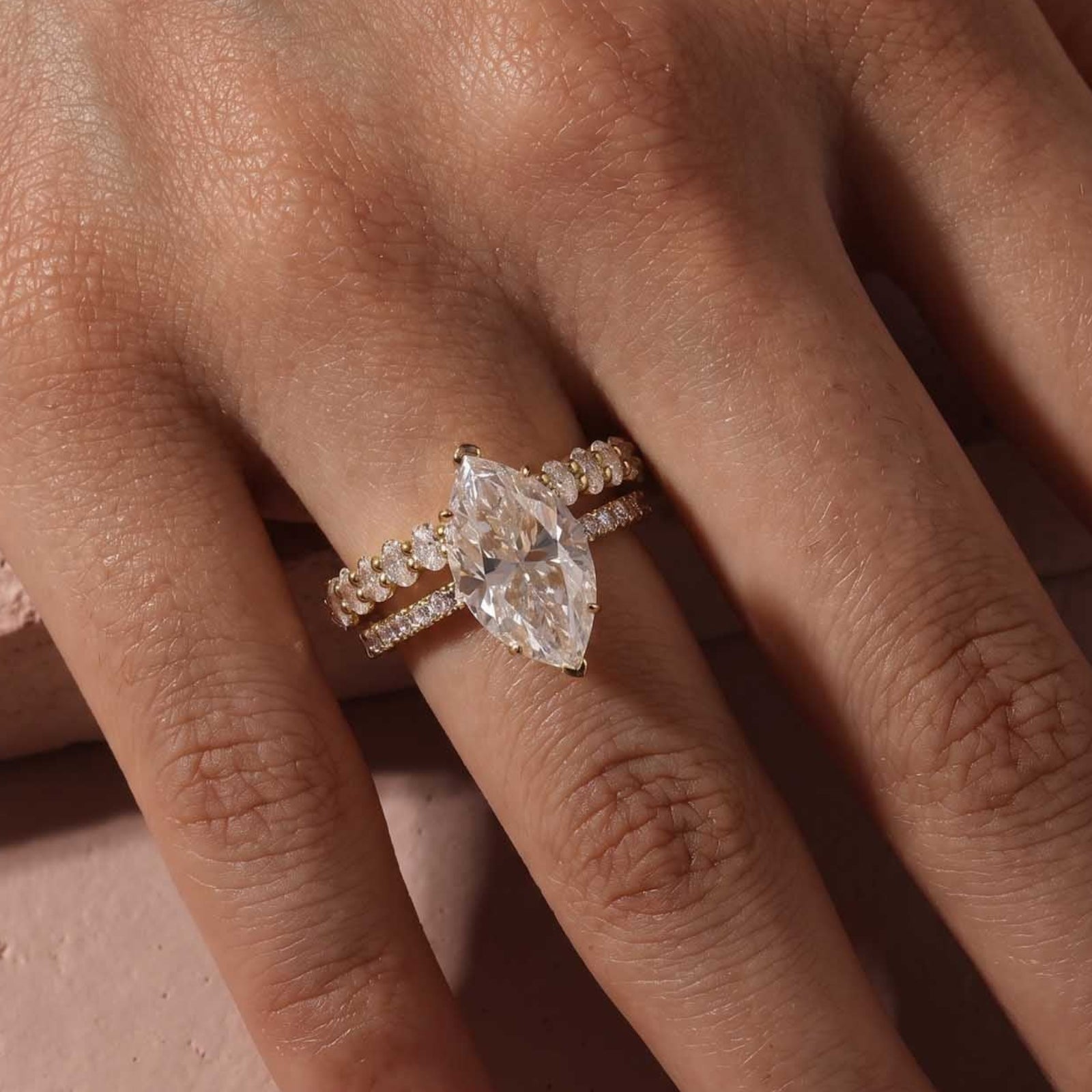 Aurevyn 2PC 4.0Ct Marquise Cut Yellow Gold Bridal Ring Set with Oval Cut Wedding Band