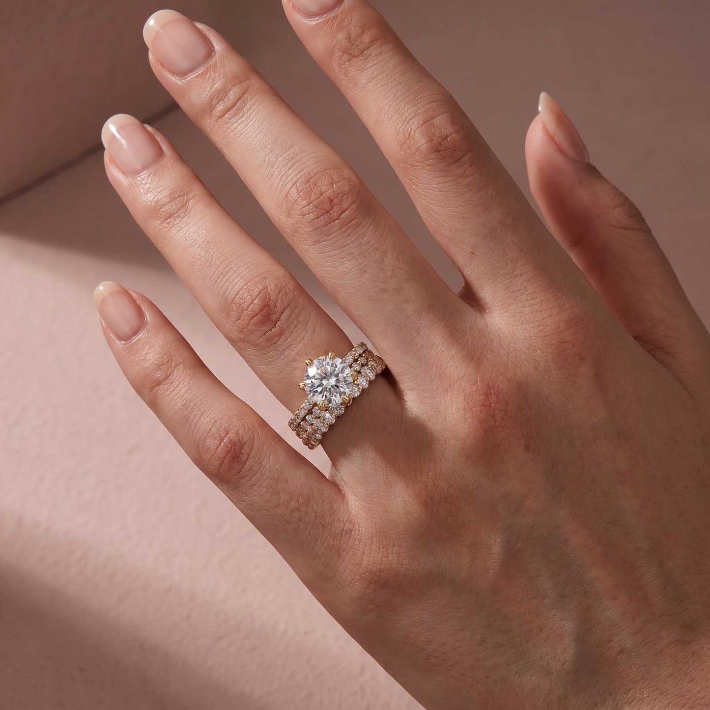 Aurevyn 3.0Ct Round Cut Yellow Gold 3PC Travel Engagement Ring with Oval & Round Cut Wedding Band