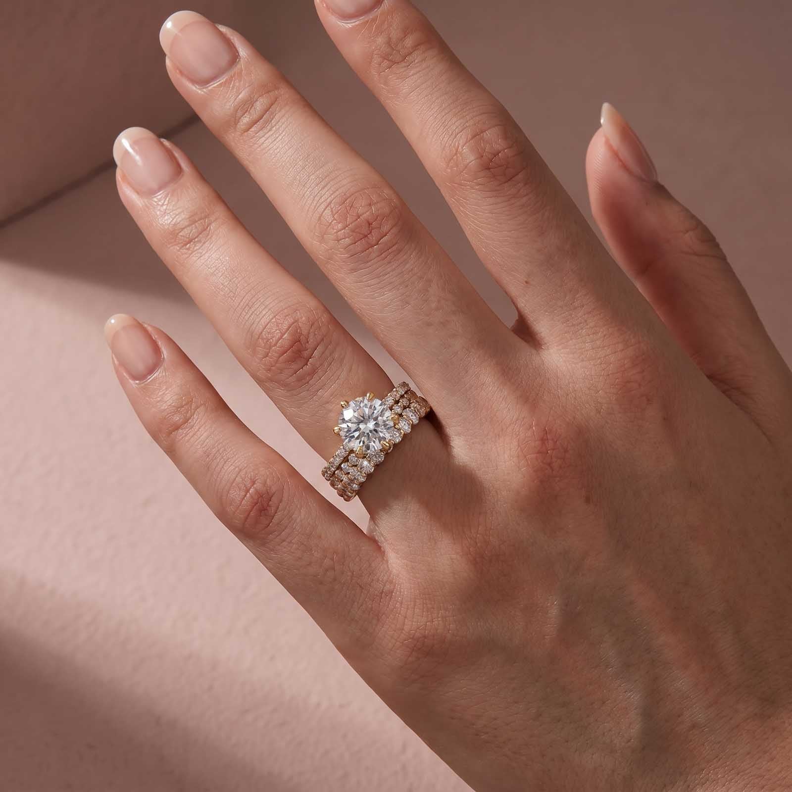 Aurevyn 3.0Ct Round Cut Yellow Gold 3PC Travel Engagement Ring with Oval & Round Cut Wedding Band