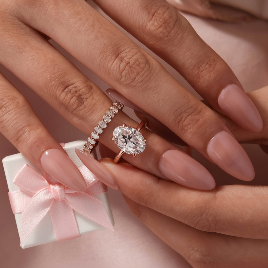 Aurevyn 4.0Ct Oval Cut Rose Gold Engagement Ring with Oval Cut Eternity Ring