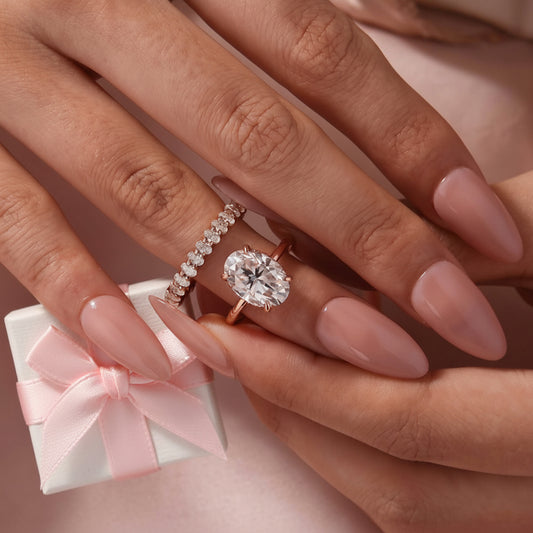 Aurevyn 4.0Ct Oval Cut Rose Gold Engagement Ring with Oval Cut Eternity Ring
