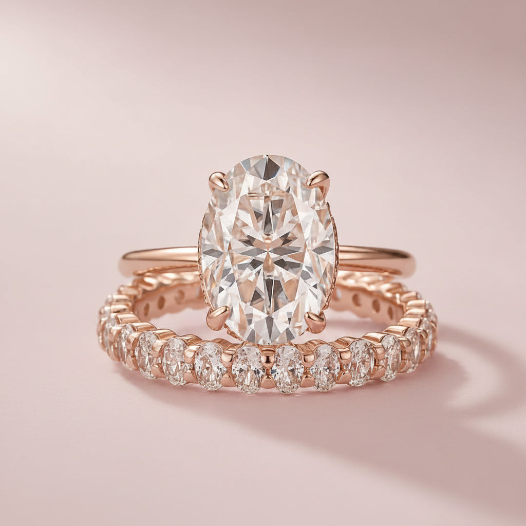 Aurevyn 4.0Ct Oval Cut Rose Gold Engagement Ring with Oval Cut Eternity Ring