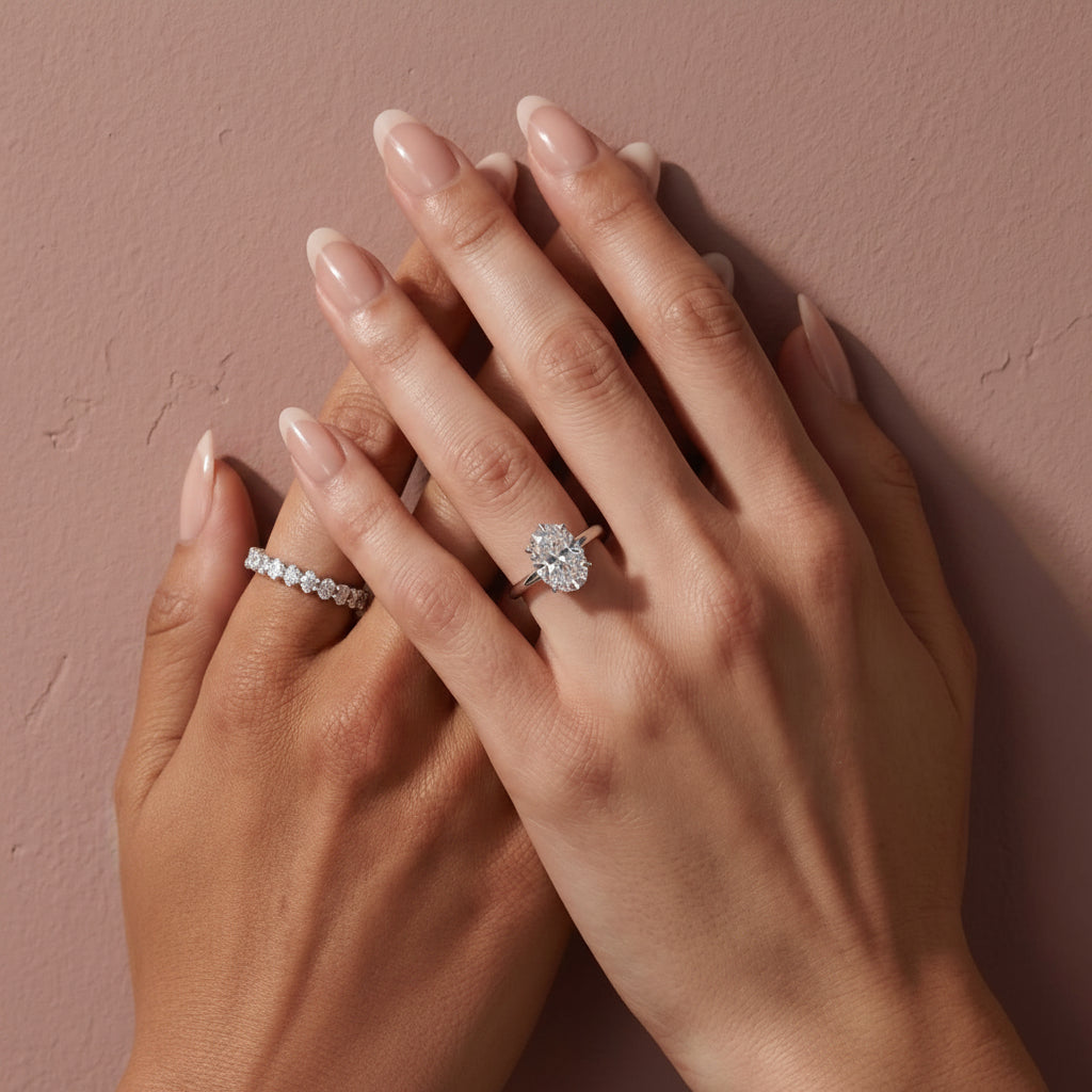 Aurevyn Moissanite 4.0 Ct Oval Cut White Gold Engagement Ring with Oval Cut Eternity Ring
