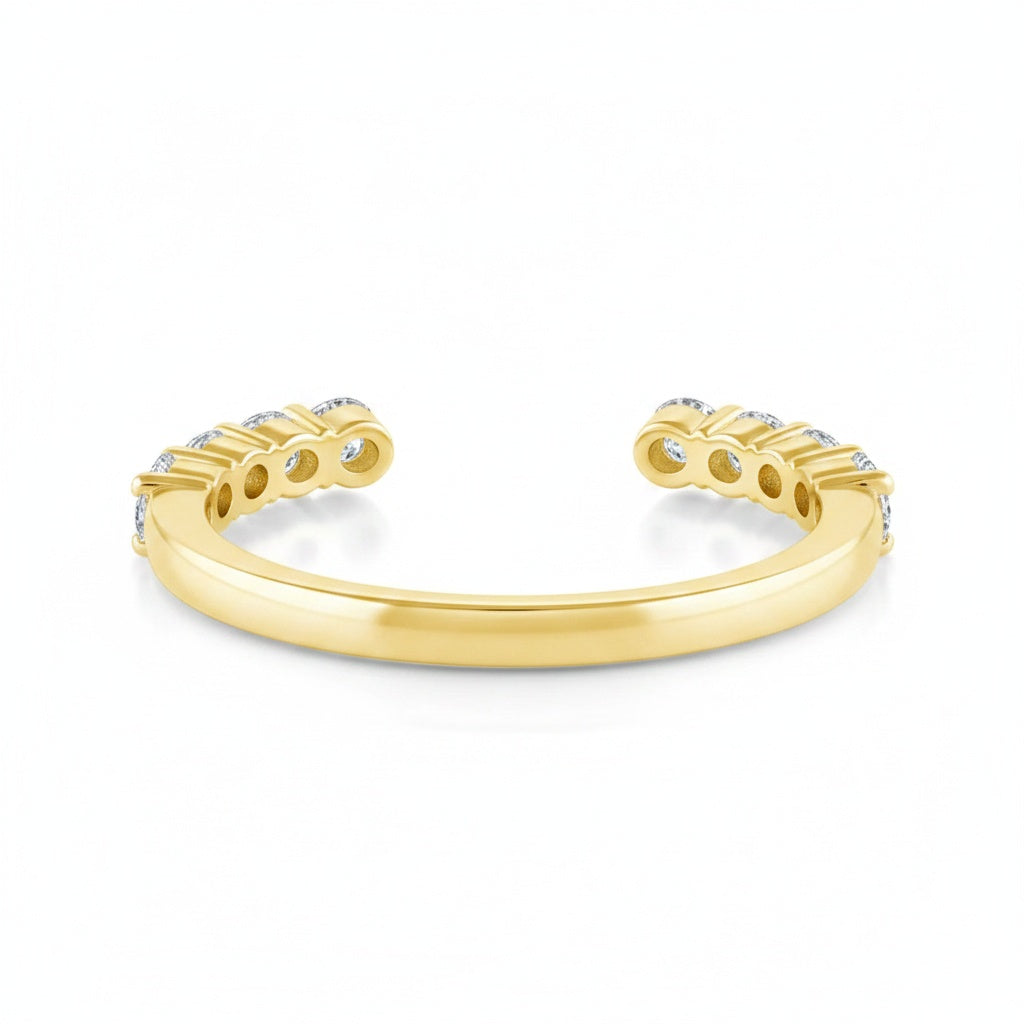 Aurevyn 0.2Ct Round Cut Yellow Gold Open Moissanite Diamond Wedding Band