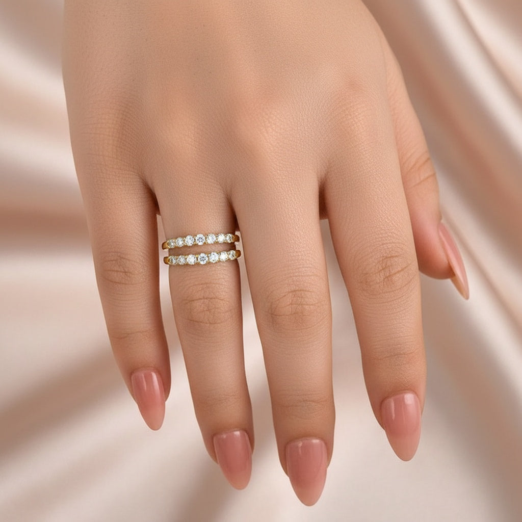 Aurevyn 0.2Ct Round Cut Yellow Gold Open Moissanite Diamond Wedding Band