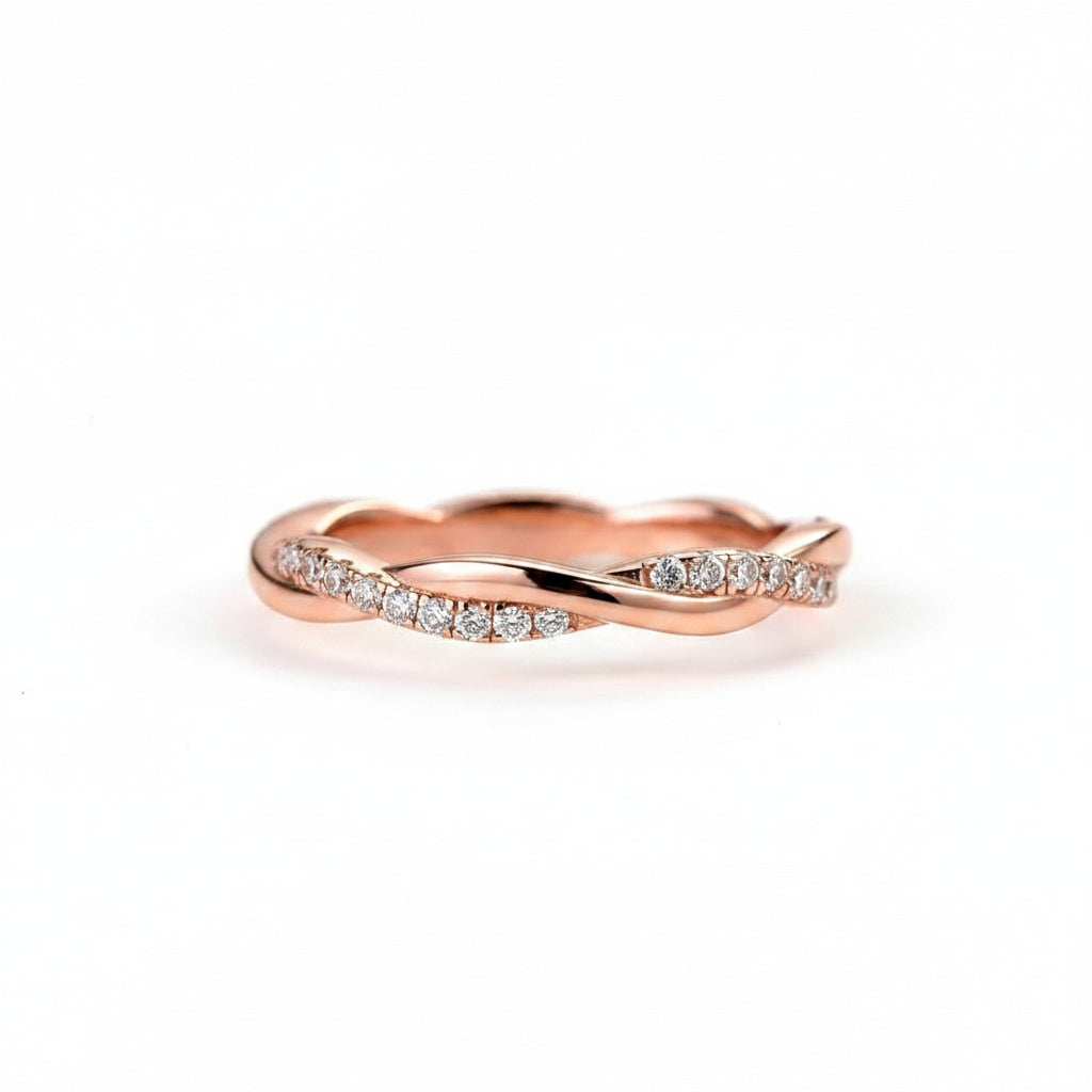 Aurevyn 0.3 Ct Round Cut Pave Rose Gold Wedding Band