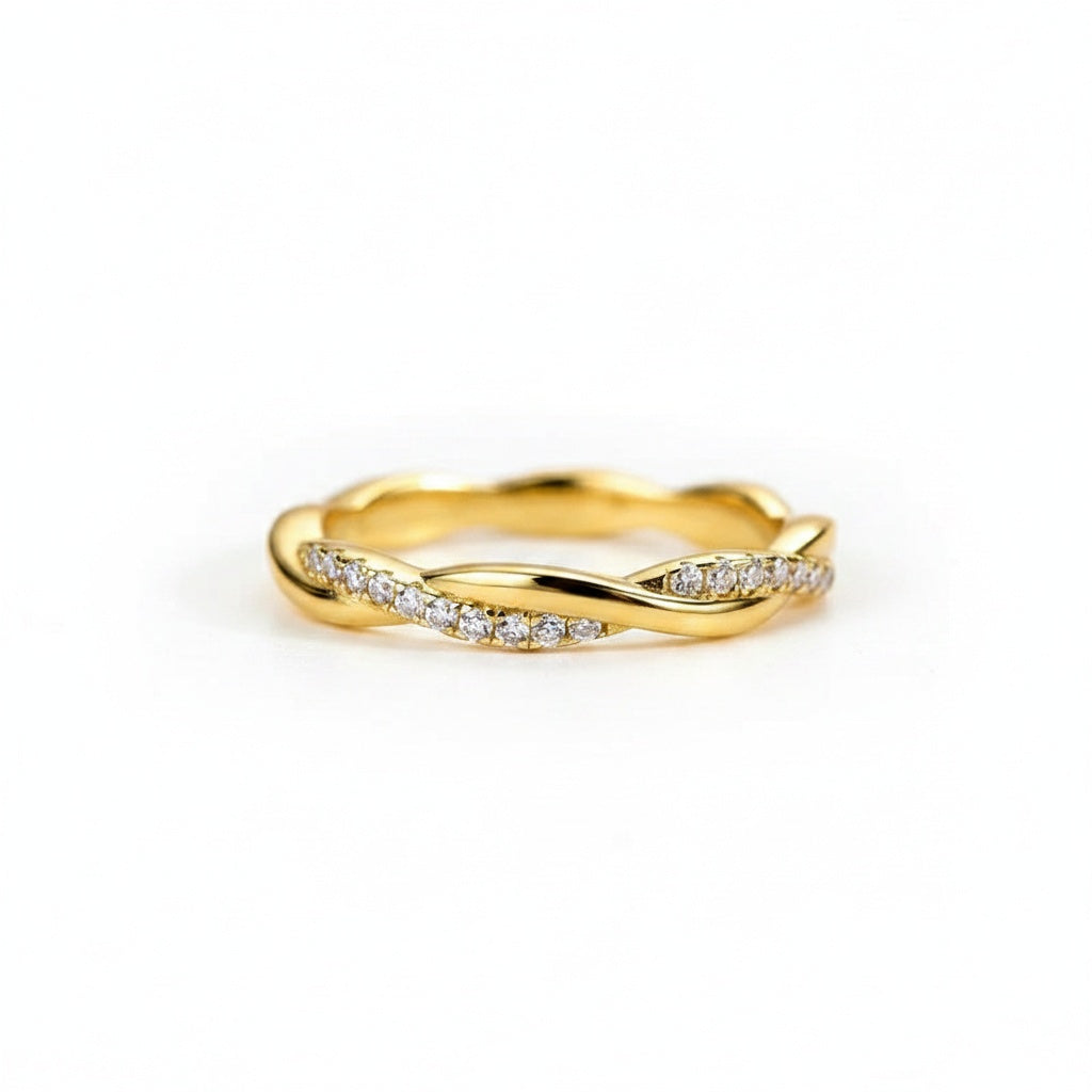 Aurevyn 0.3 Ct Round Cut Pave Yellow Gold Wedding Band