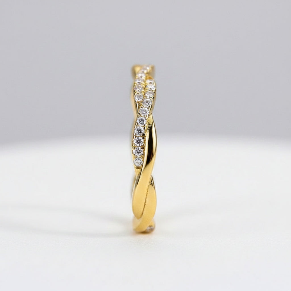 Aurevyn 0.3 Ct Round Cut Pave Yellow Gold Wedding Band