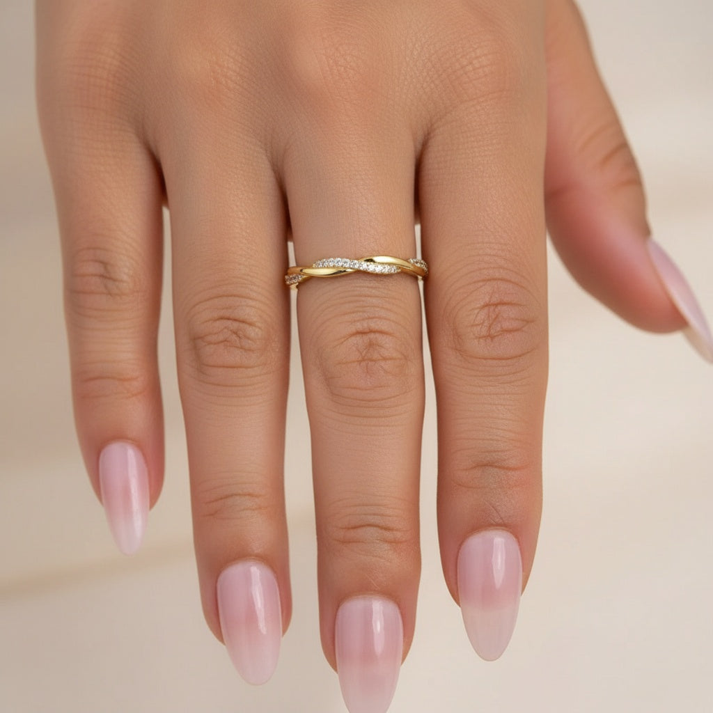 Aurevyn 0.3 Ct Round Cut Pave Yellow Gold Wedding Band