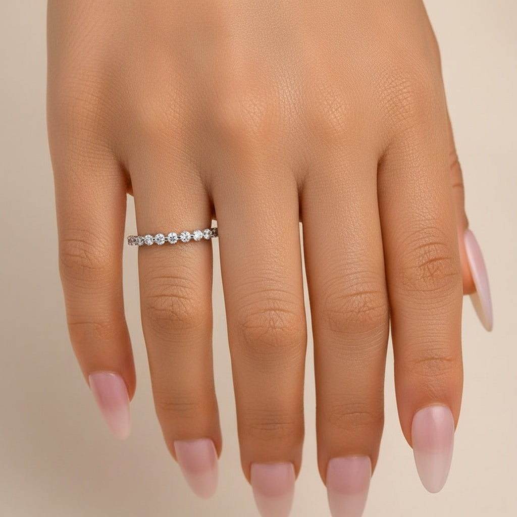 Aurevyn 0.4 Ct Round Cut Half Eternity Thin Women's Wedding Band