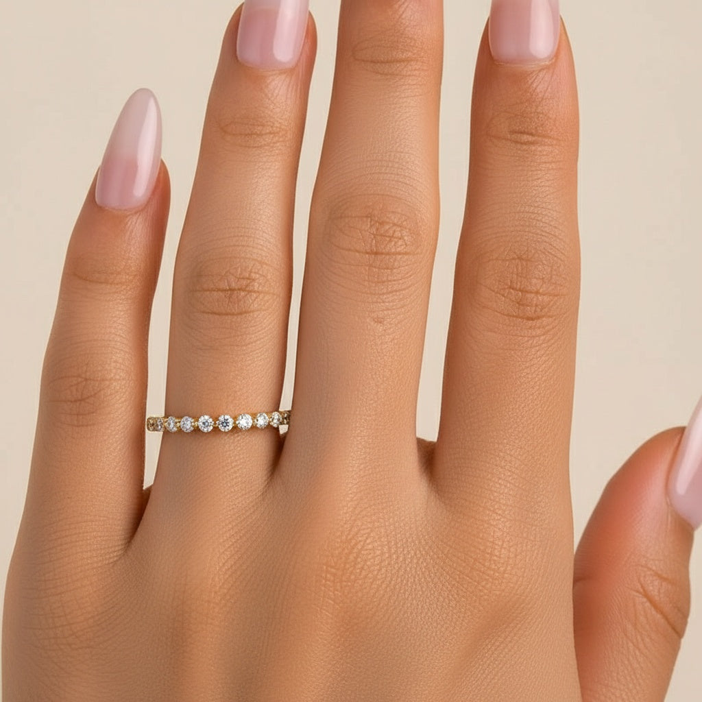 Aurevyn 0.4 Ct Yellow Gold Half Eternity Thin Women's Wedding Band