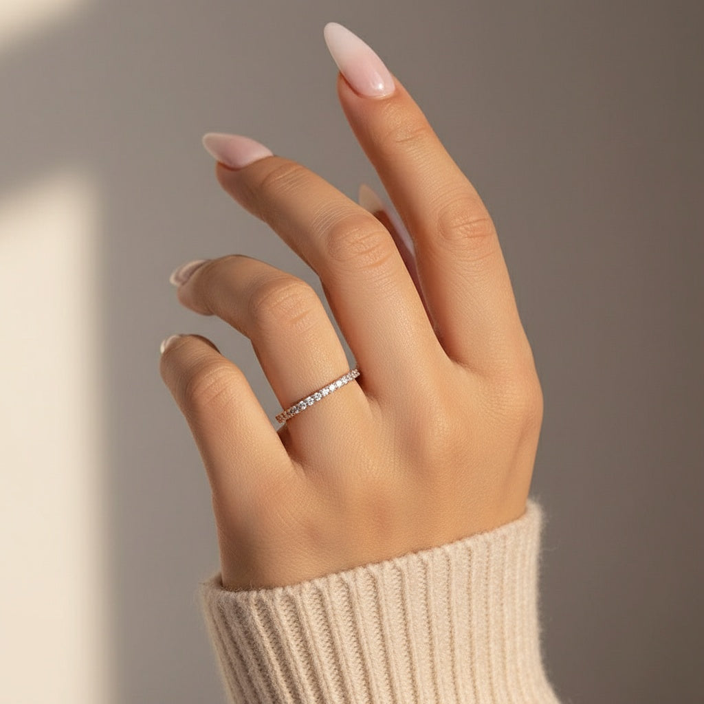 Aurevyn 0.5 Ct Round Cut Half Halo Rose Gold Anniversary Ring