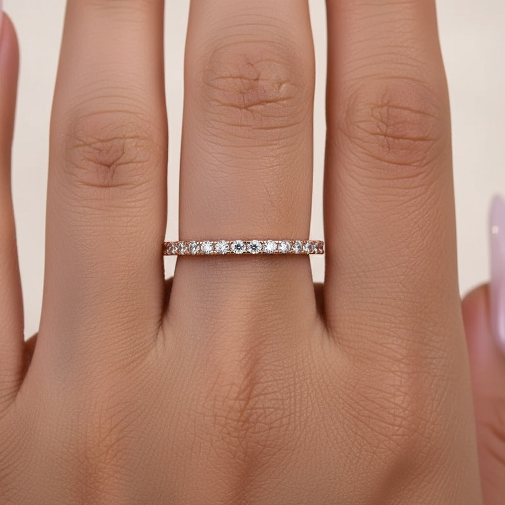 Aurevyn 0.5 Ct Round Cut Half Halo Rose Gold Anniversary Ring