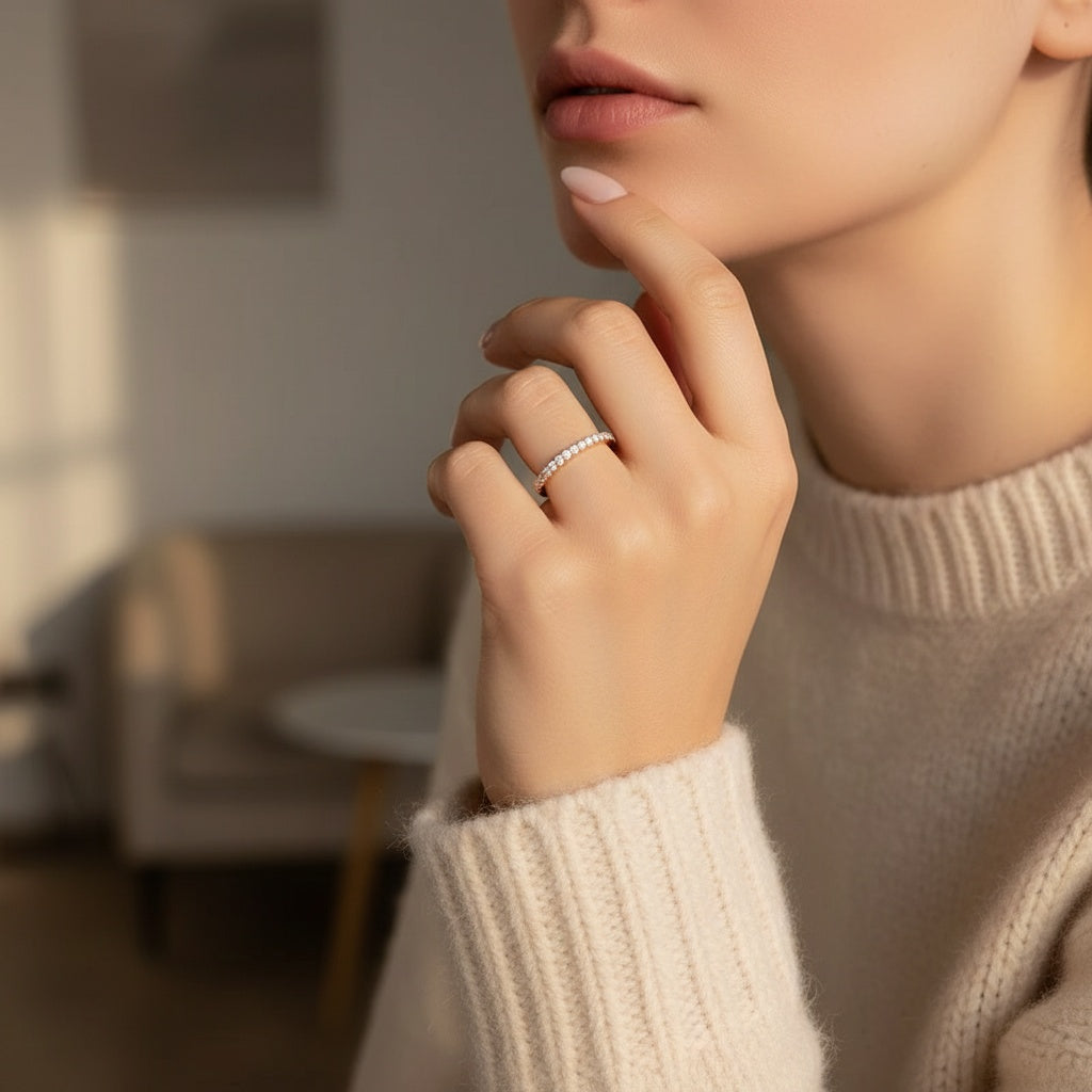 Aurevyn 0.5 Ct Round Cut Half Halo Rose Gold Anniversary Ring