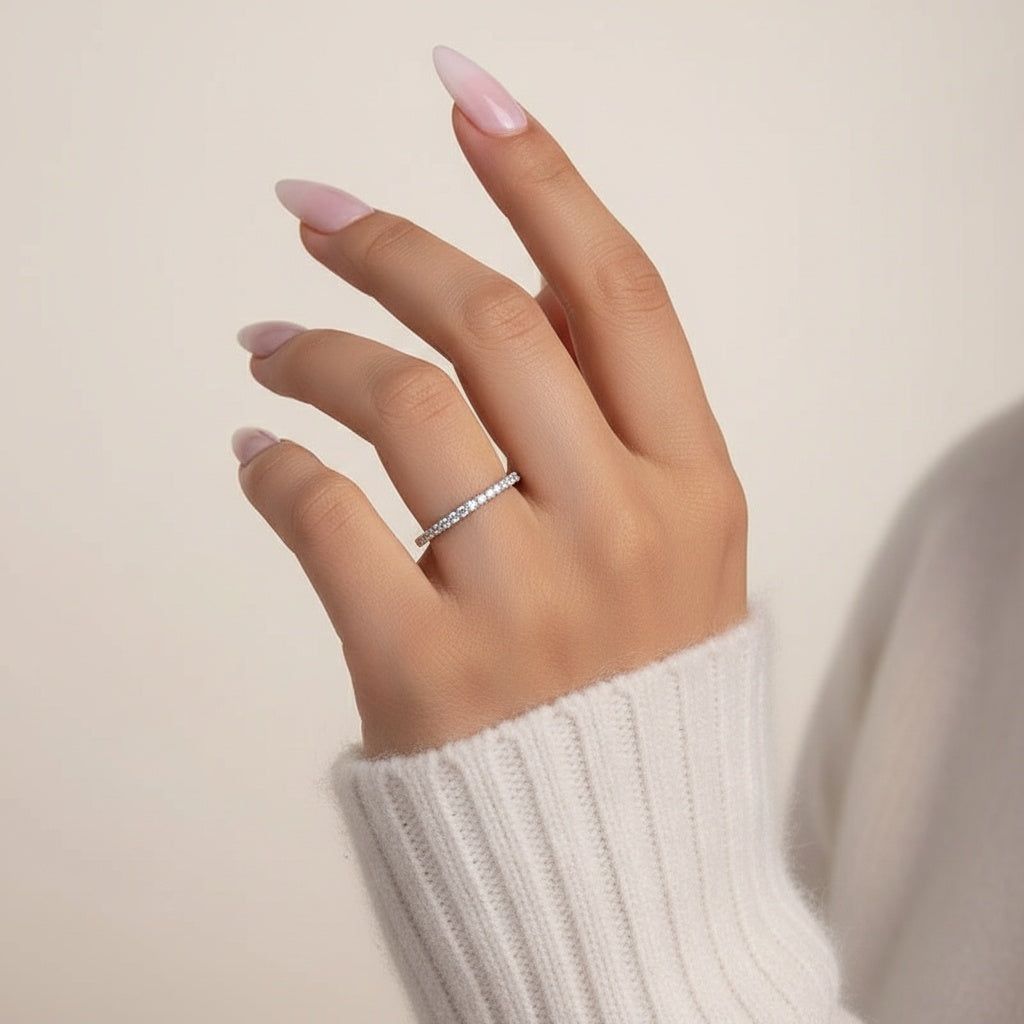 Aurevyn 0.5 Ct Round Cut Half Halo White Gold Anniversary Ring