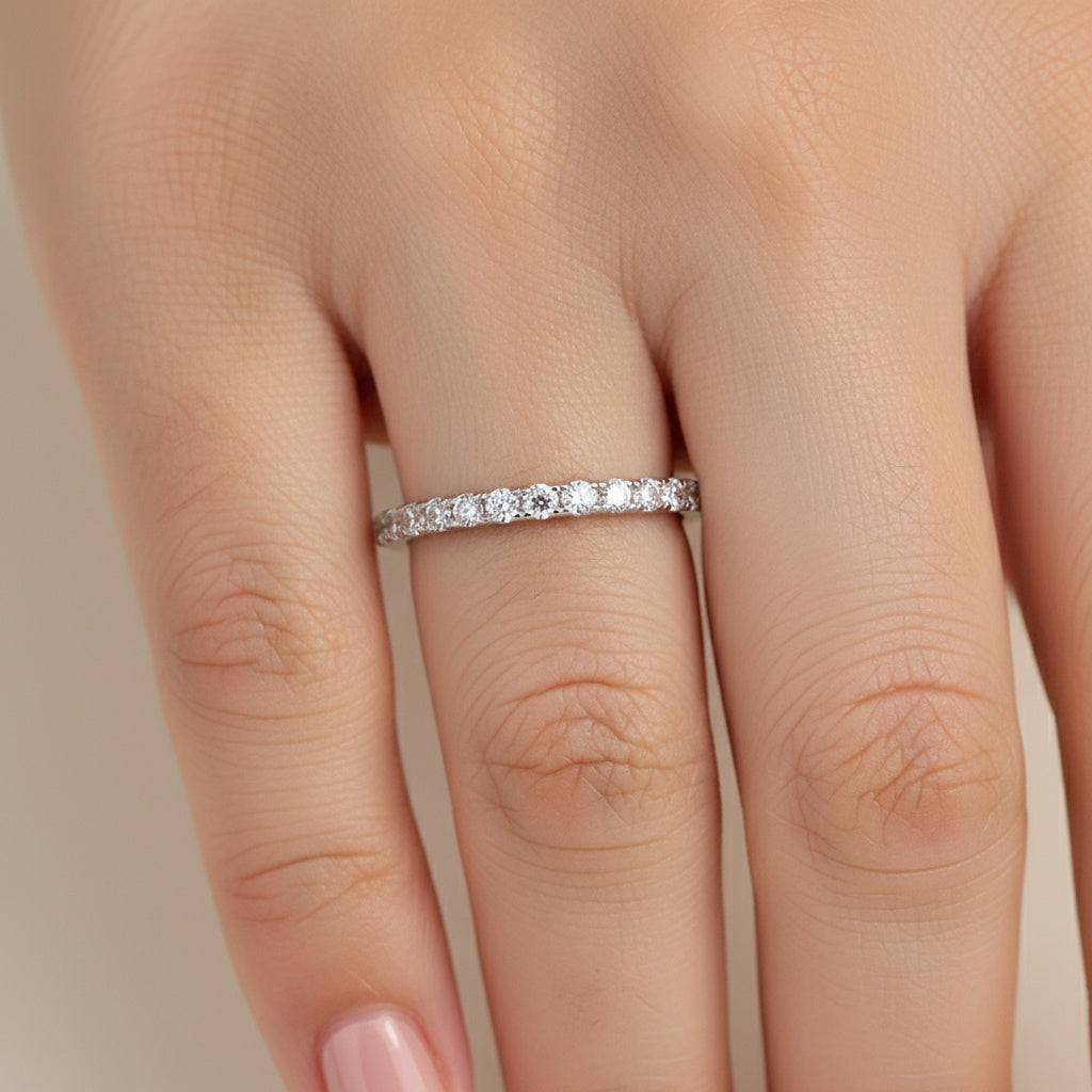 Aurevyn 0.5 Ct Round Cut Half Halo White Gold Anniversary Ring