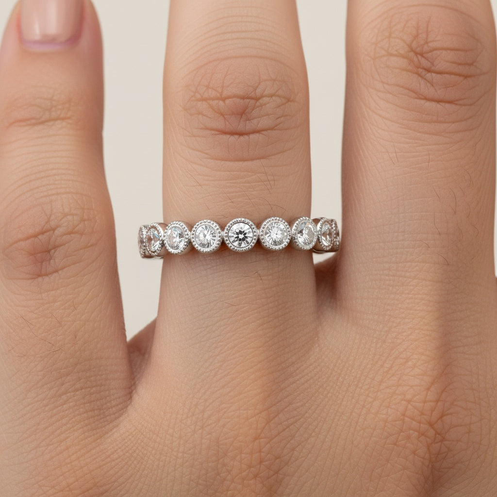 Aurevyn 0.5 Ct Round Cut Pave White Gold Wedding Band