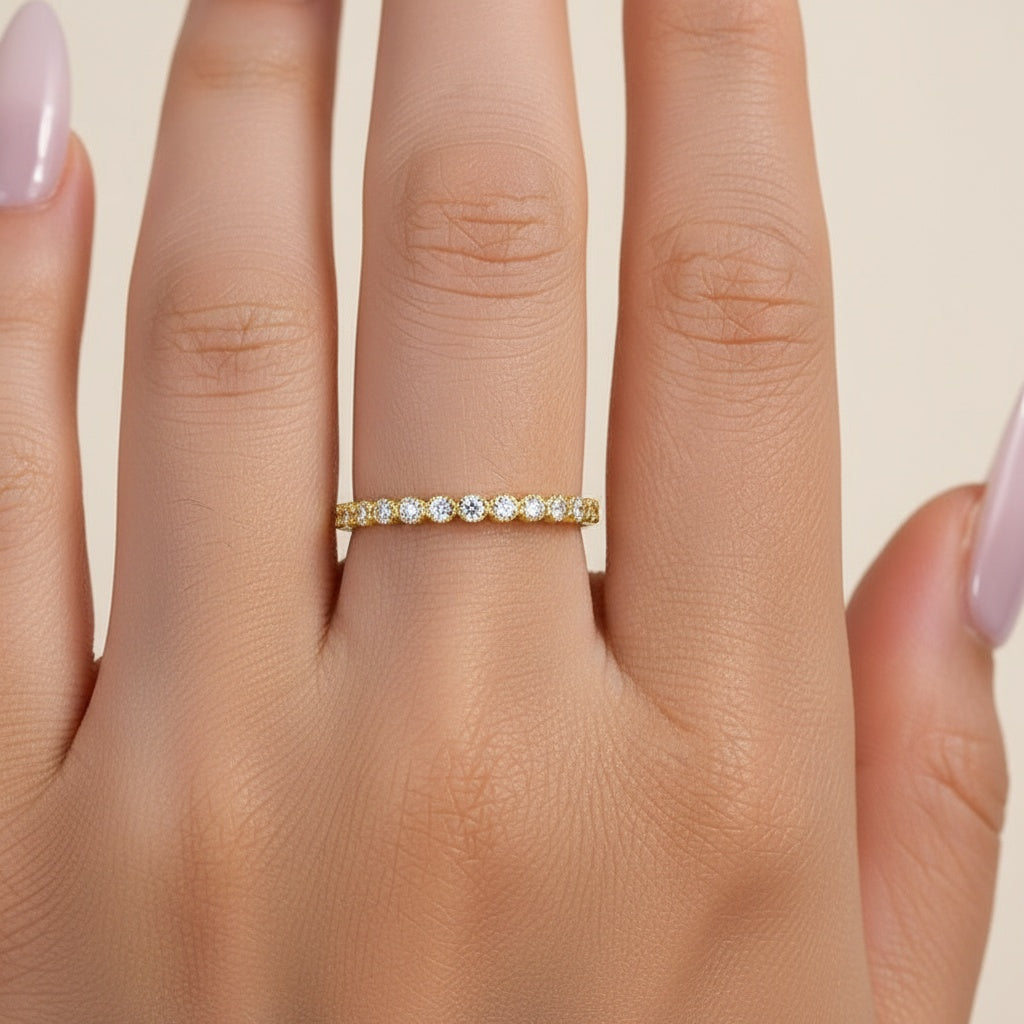 Aurevyn 0.5 Ct Yellow Gold Round Cut Pave Wedding Band