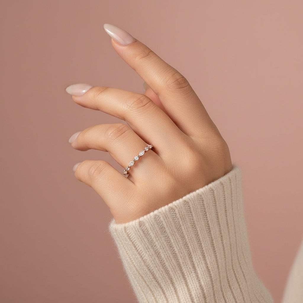 Aurevyn 0.55 Ct Marquise-Round Rose Gold Wedding Band