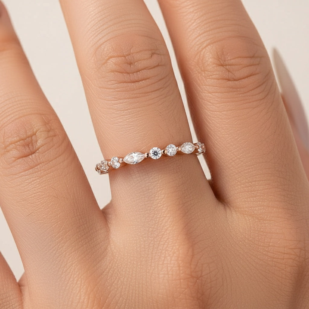 Aurevyn 0.55 Ct Marquise-Round Rose Gold Wedding Band