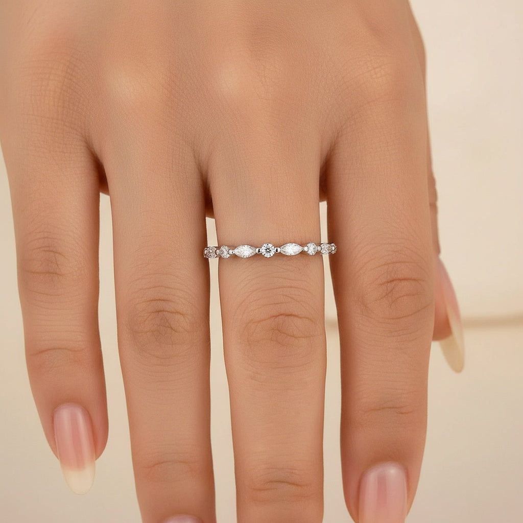 Aurevyn 0.55 Ct Marquise-Round White Gold Wedding Band