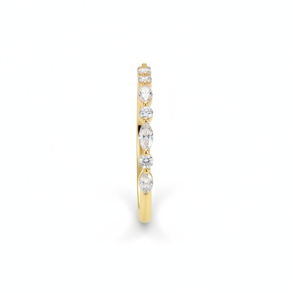 Aurevyn 0.55 Ct Marquise-Round Yellow Gold Wedding Band
