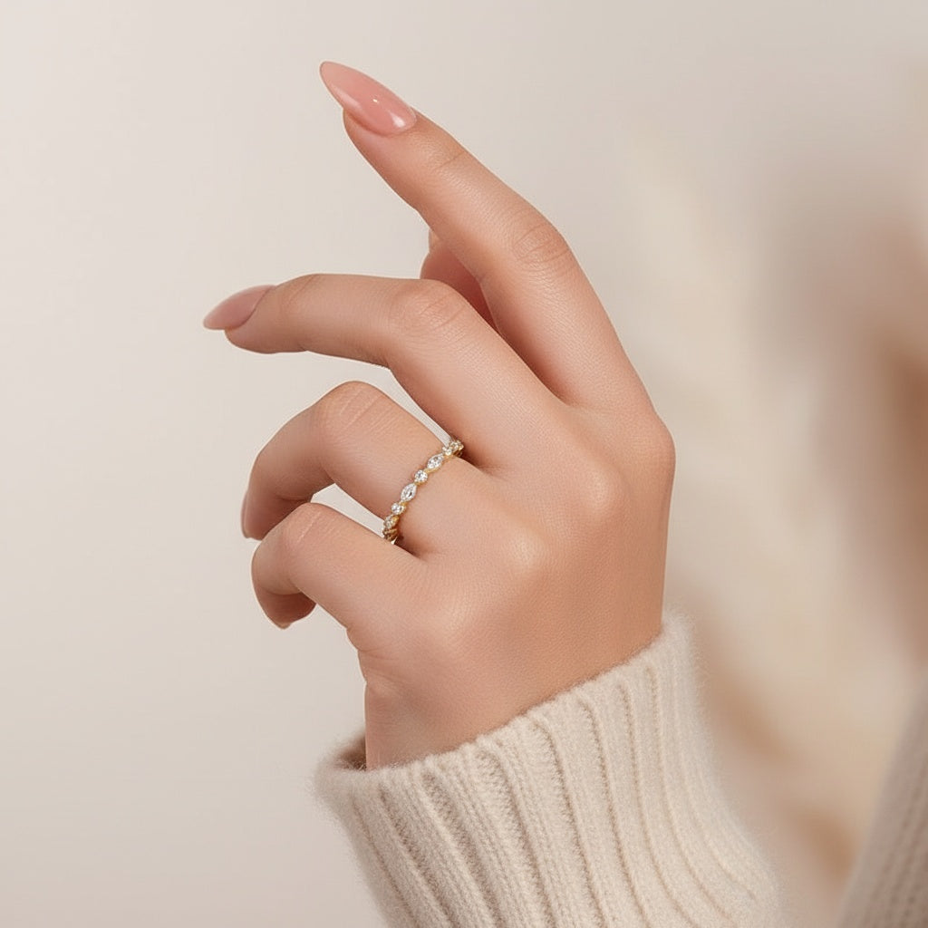 Aurevyn 0.55 Ct Marquise-Round Yellow Gold Wedding Band