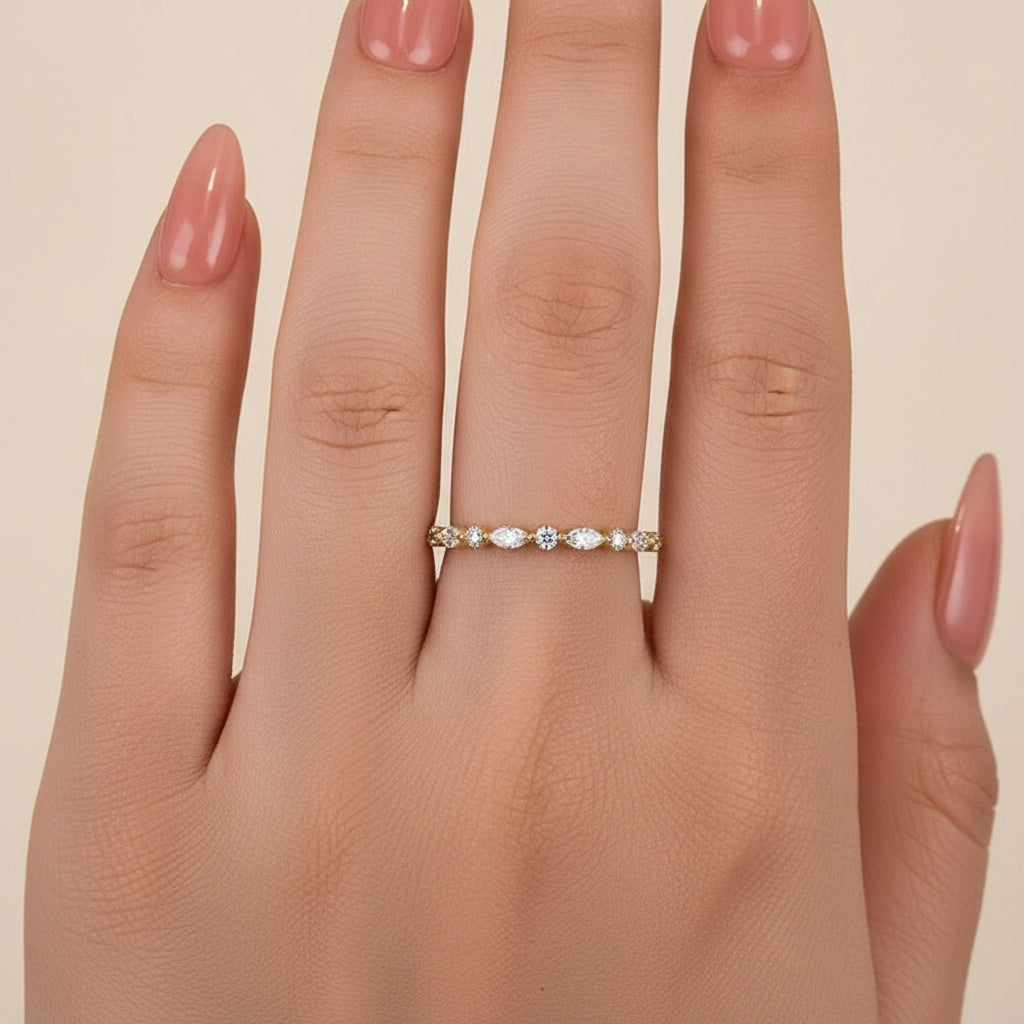 Aurevyn 0.55 Ct Marquise-Round Yellow Gold Wedding Band