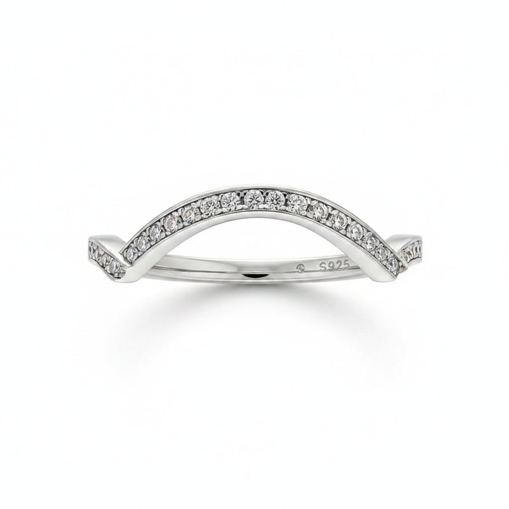 Aurevyn 0.5Ct Round Cut White Gold Curve Channel Set Wedding Band In Sterling Silver