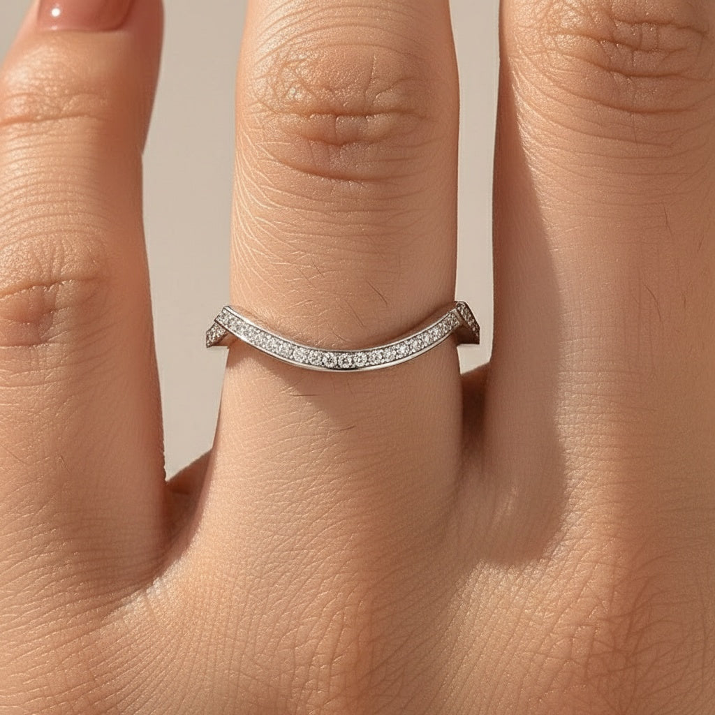 Aurevyn 0.5Ct Round Cut White Gold Curve Channel Set Wedding Band In Sterling Silver