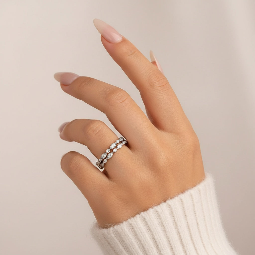 Aurevyn 0.6Ct Moissanite with Matching Pave Eternity Band in White Gold