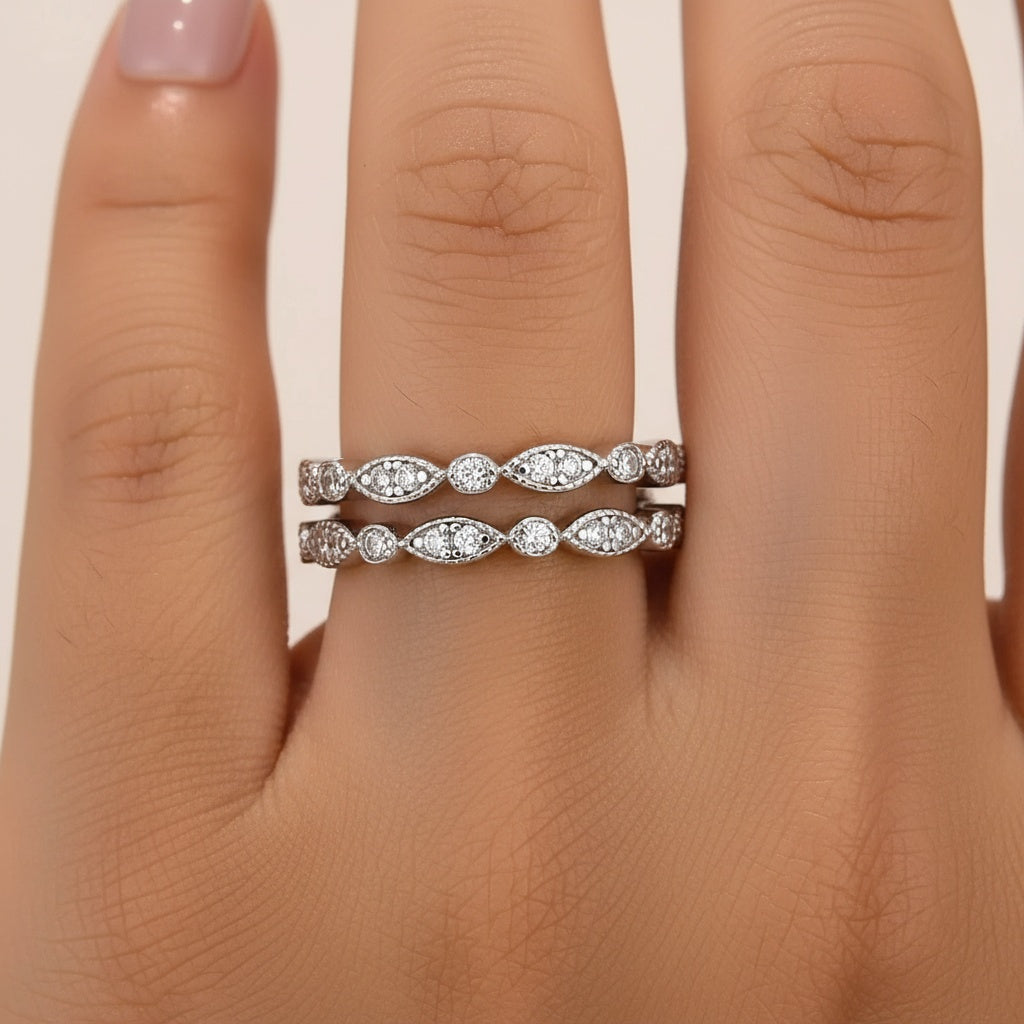 Aurevyn 0.6Ct Moissanite with Matching Pave Eternity Band in White Gold