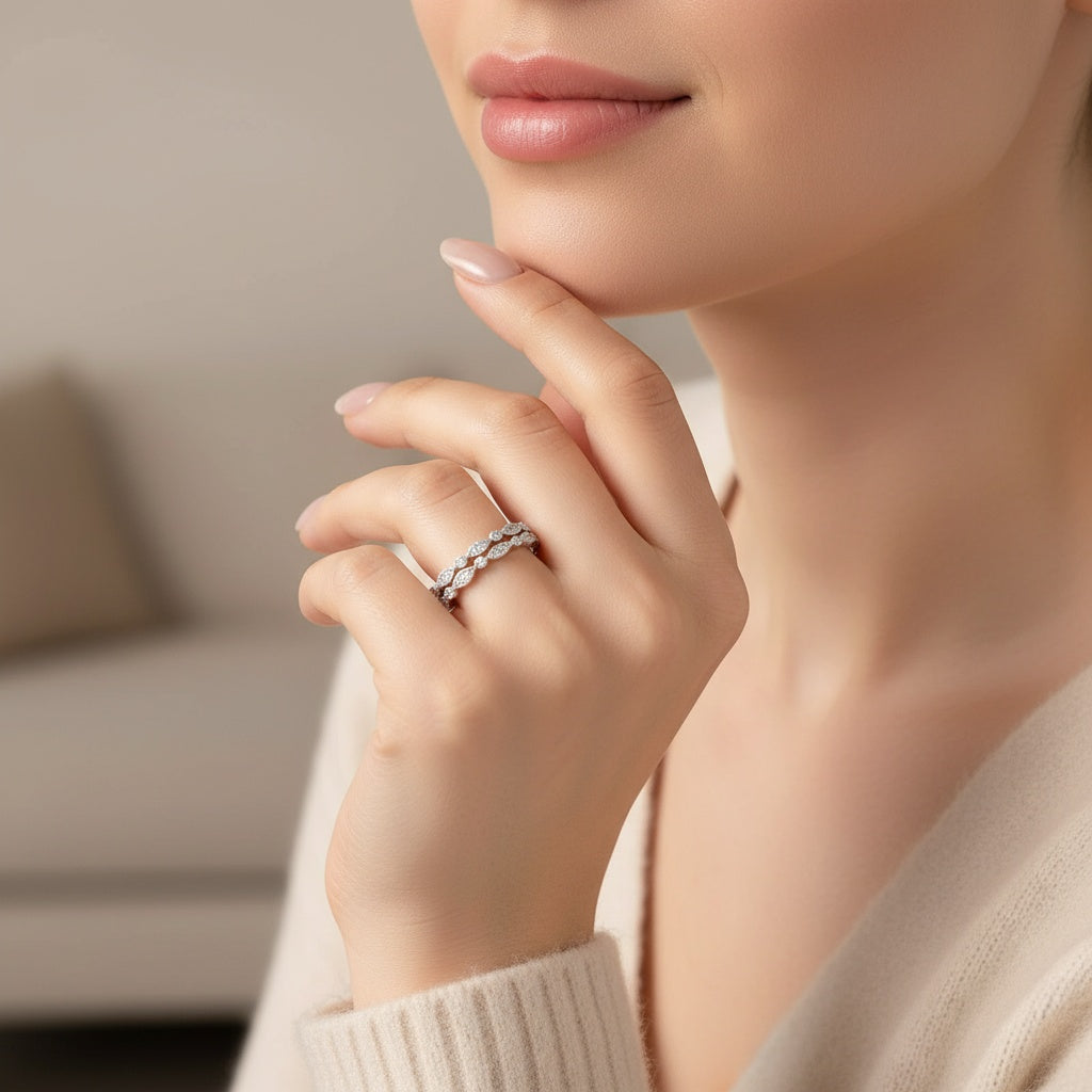 Aurevyn 0.6Ct Moissanite with Matching Pave Eternity Band in White Gold