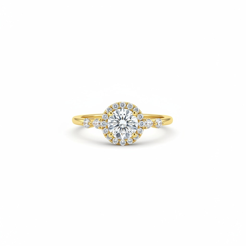 Aurevyn 1.0 Ct Halo Round Cut Yellow Gold Promise Ring