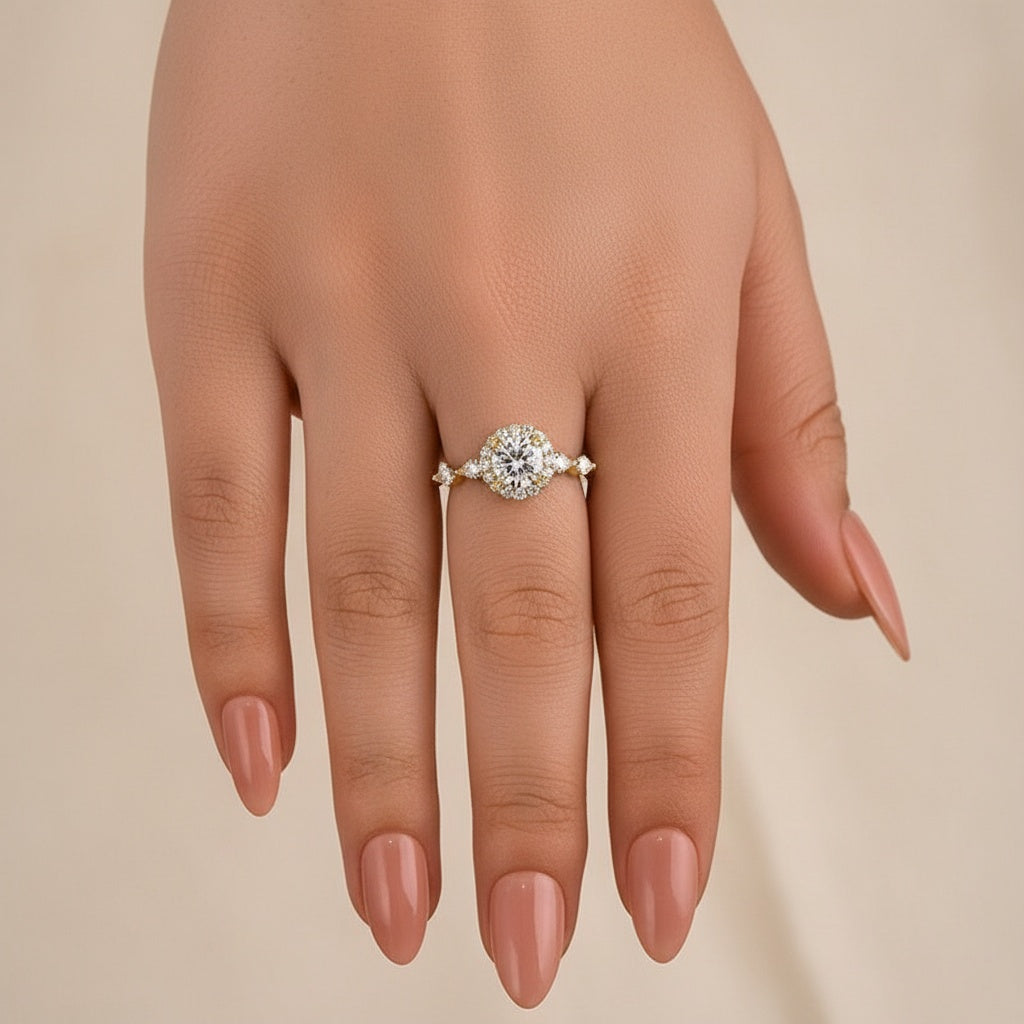 Aurevyn 1.0 Ct Halo Round Cut Yellow Gold Promise Ring