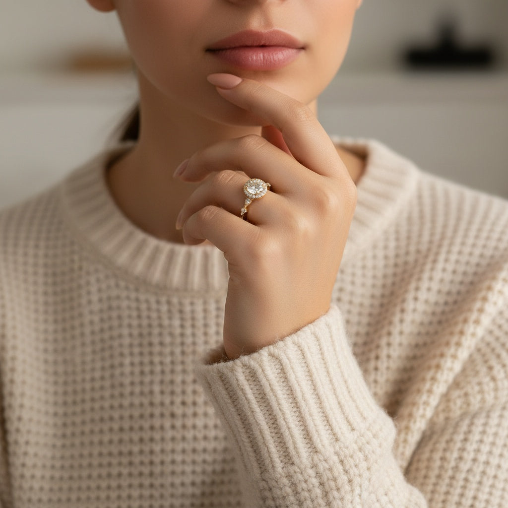 Aurevyn 1.0 Ct Halo Round Cut Yellow Gold Promise Ring