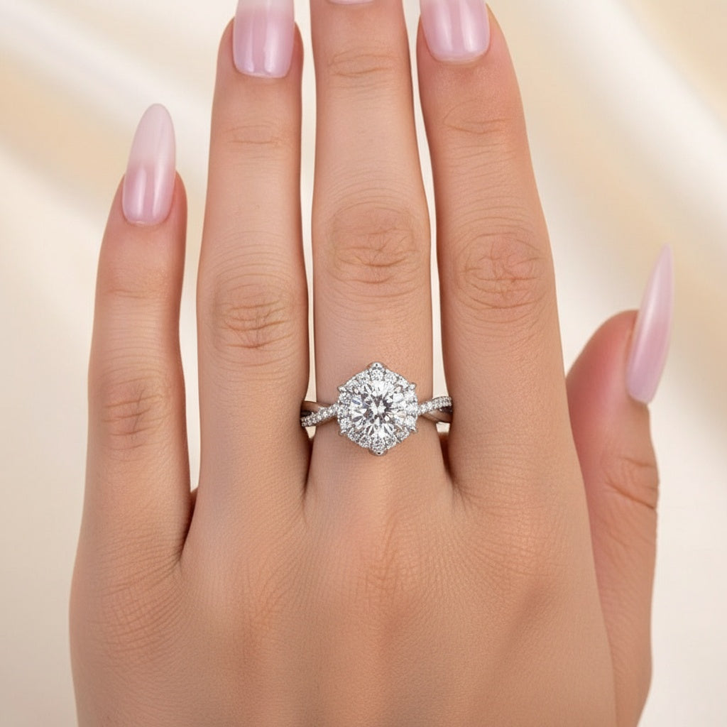 Aurevyn 1.0 Ct Twist Flower Design Promise Bridal Ring