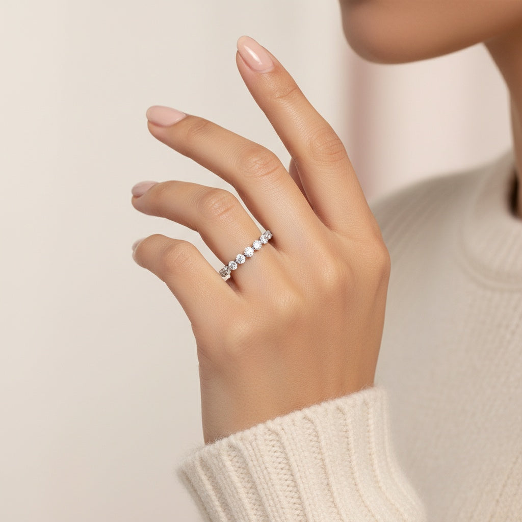 Aurevyn 1.0 Ct White Gold Round Cut Full Eternity Wedding Band