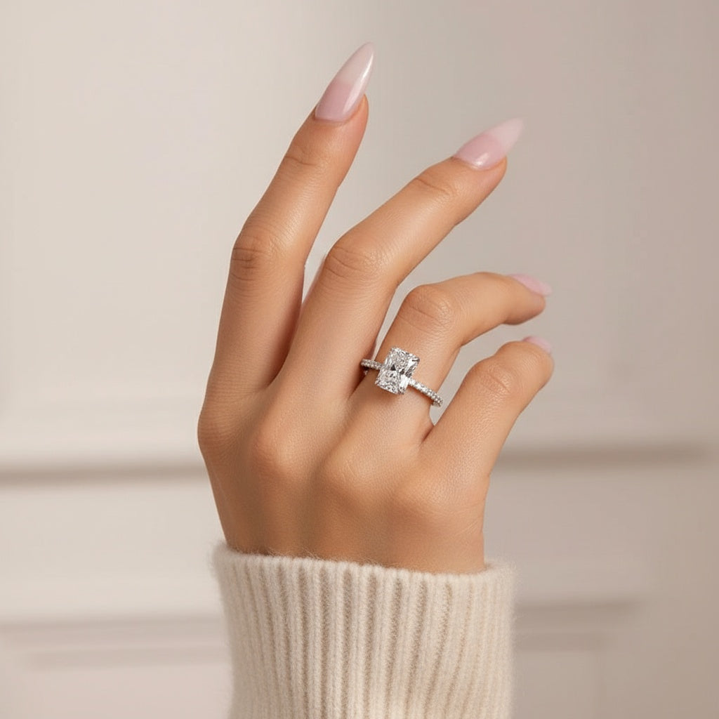 Aurevyn 1.0 Ct~3.5 Ct Radiant Cut White Gold Engagement Ring For Women