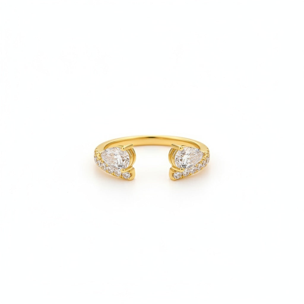 Aurevyn 1.0Ct Pear Cut Yellow Gold Open Wedding Band In Sterling Silver