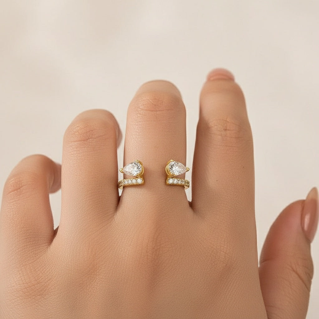 Aurevyn 1.0Ct Pear Cut Yellow Gold Open Wedding Band In Sterling Silver