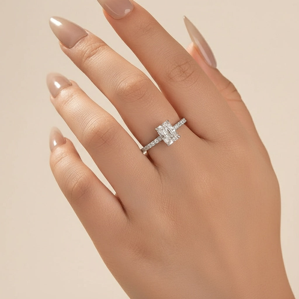 Aurevyn 1.0Ct Radiant Cut White Gold Engagement Ring For Women