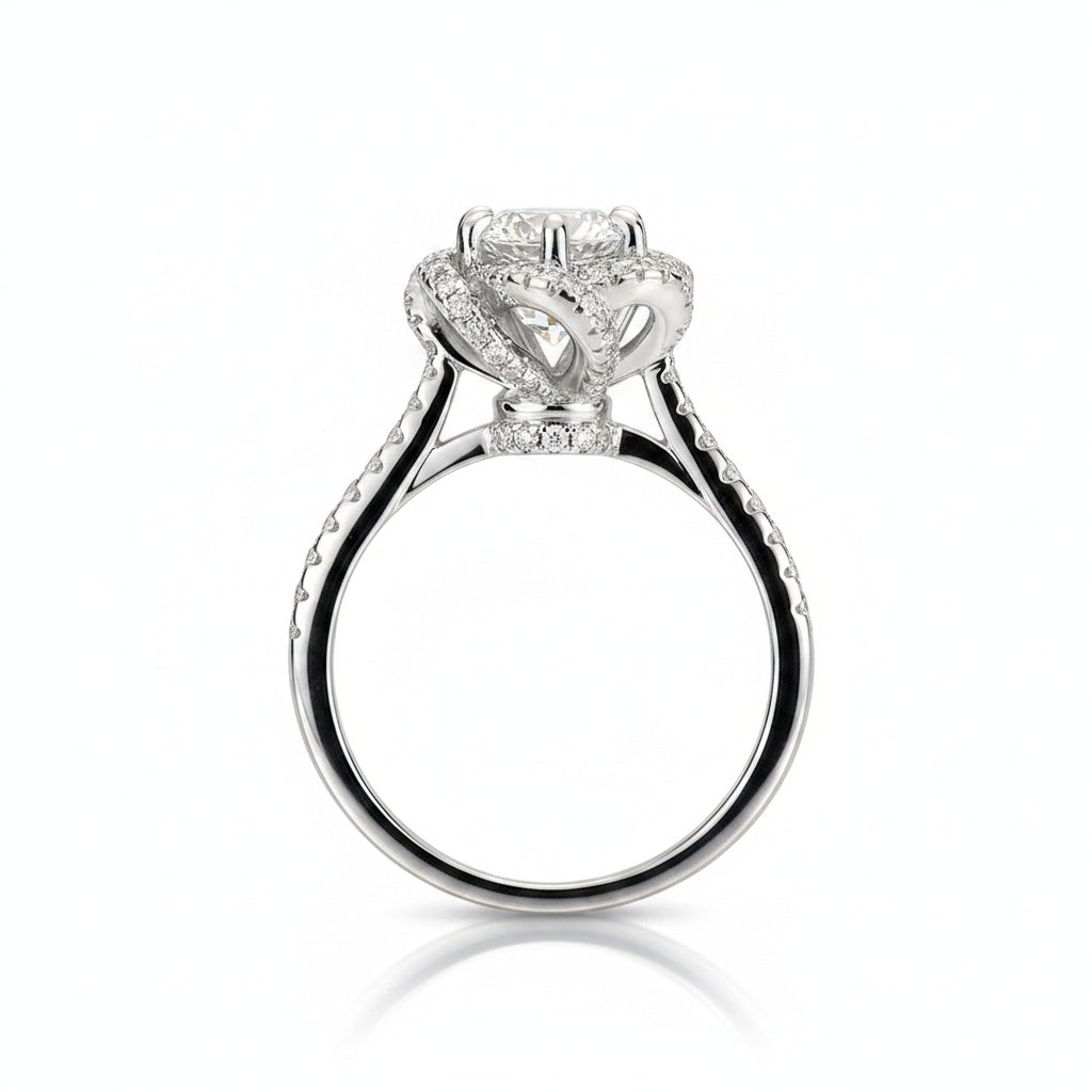 Aurevyn 1.0Ct Round Cut Twist Flower Design Engagement Ring